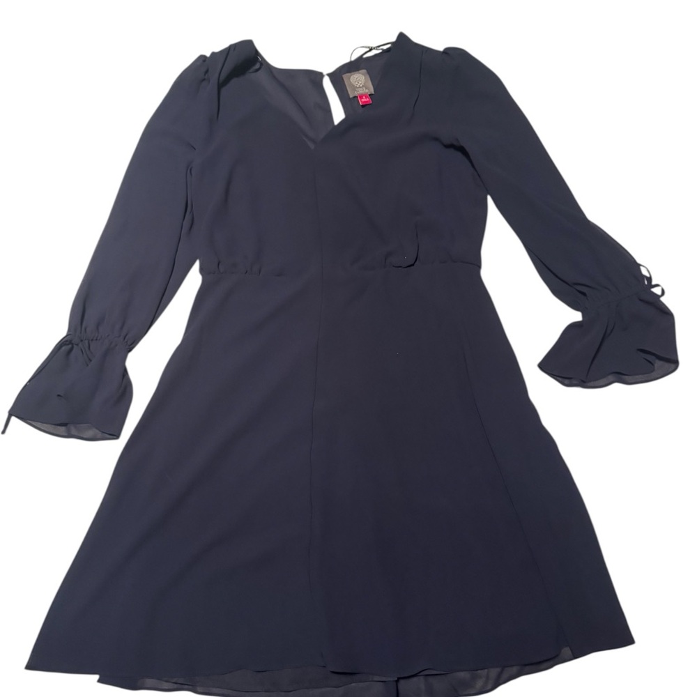 Vince Camuto Navy Blue Chiffon Long Sleeve Blouson Dress Size 8 Gorgeous NWT